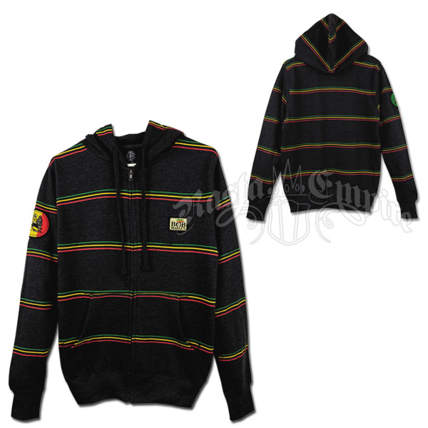 Bob Marley Rasta Stripe Charcoal Zip Hoodie - Men's @ RastaEmpire.com
