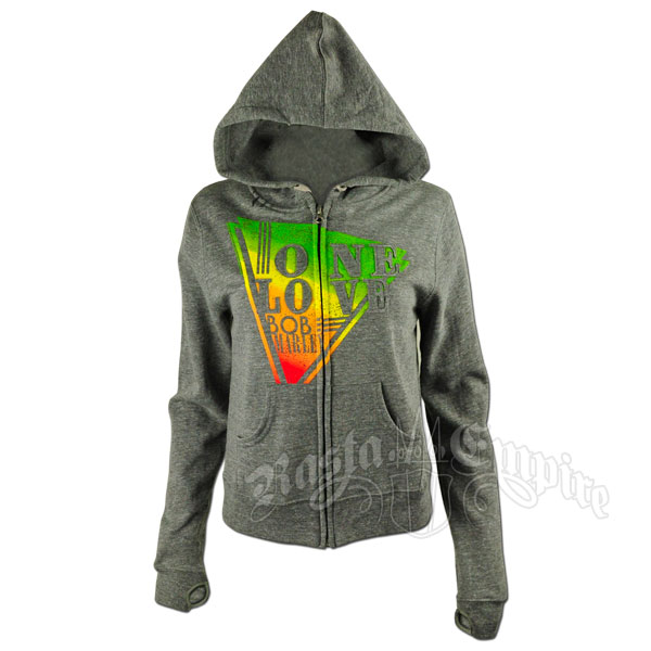Bob Marley One love Rasta Triangle Grey Zip Hoodie - Women's