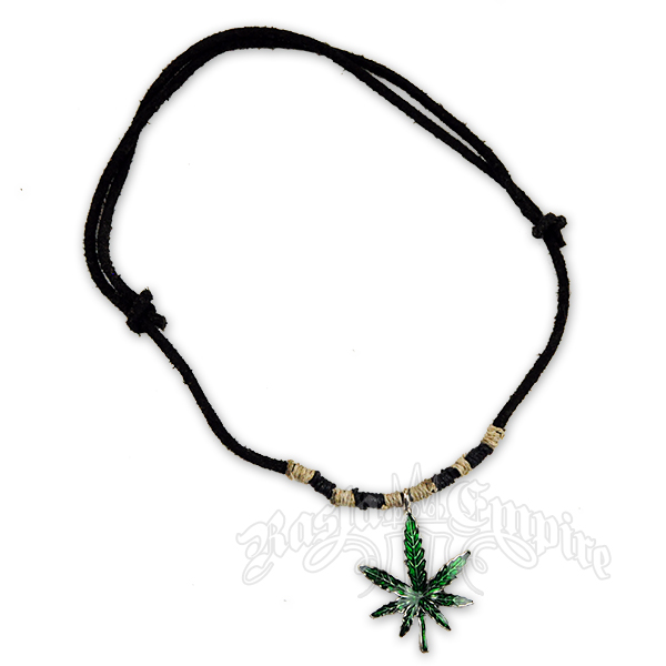 Marijuana Leaf Pendant Necklace Adjustable Leather Necklace