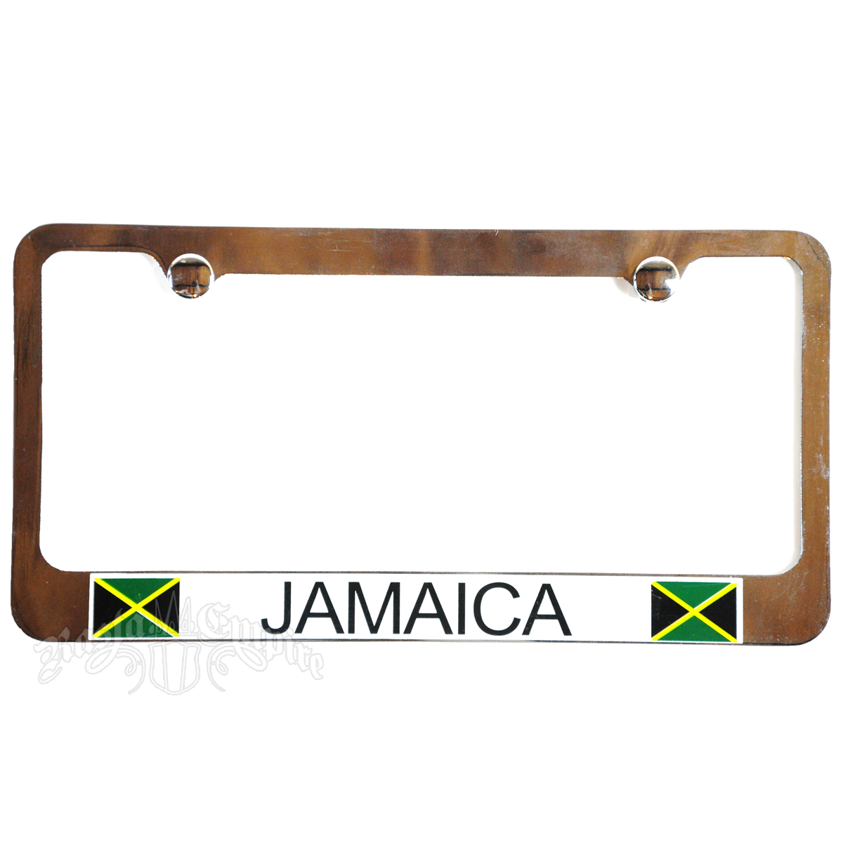 Jamaican Chrome License Plate Frame with White Border at