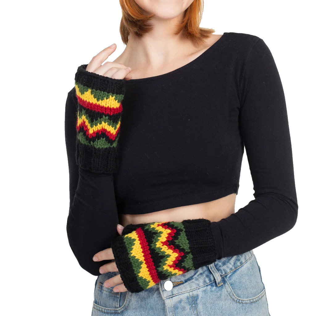 Rasta Fingerless Knitted Gloves | RastaEmpire display picture 1
