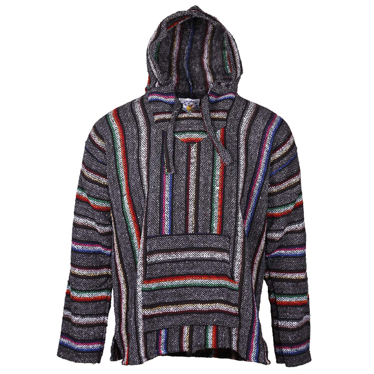 Charcoal Grey Baja Hoodie with Multi-Color Stripes | Rasta Empire