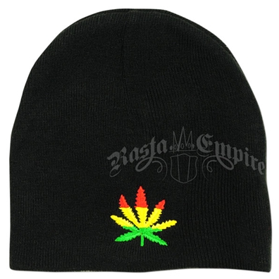 Rasta Marijuana Leaf On Black - Beanie Cap