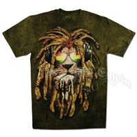 Rasta Smokin Lion Olive Green Tie Dye T-Shirt - Men's