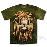 Rasta DJ Lion Olive Green Tie Dye T-Shirt - Men's