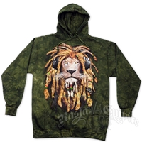 Rasta DJ Lion Olive Green Tie Dye Hoodie - Men's