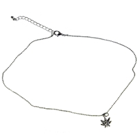 Rhinestone Pot Leaf Pendant Curb Chain Necklace