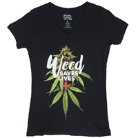 Seven Leaf Weed Saves Lives Black T-Shirt – Women’s