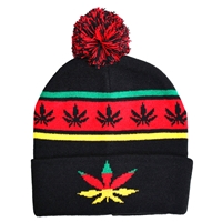 Weed Leaf Rasta Striped Beanie Hat