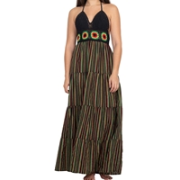 Women's Rasta Black Crop-Top Stripe Maxi Dress