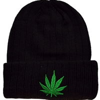 Black Weed Leaf Embroidered Beanie