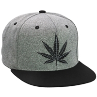 Embroidered Weed Leaf Snapback Hat (Grey/Black)