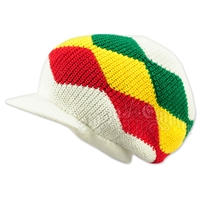 Rasta Waves Cotton Cap with Visor - White/Rasta