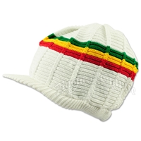 Rasta Cotton Ribbed Visor Cap - White/Rasta Stripes