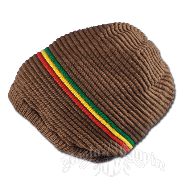 Oversized Beanie Cap - Brown/Rasta Stripe