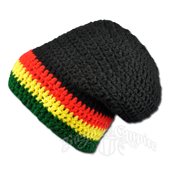 Rasta Crochet Beanie Slouch Hat - Black