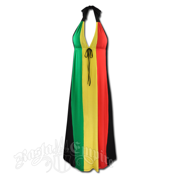 Rasta and Reggae Long Halter Dress with Tie