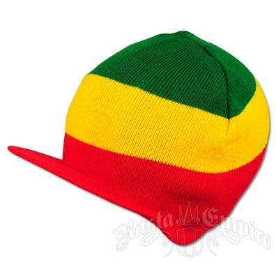 Rasta Beanie Visor Cap - Red Brim