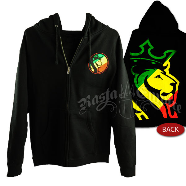 Rasta Striped Lion Logo Black Hoodie - Men's