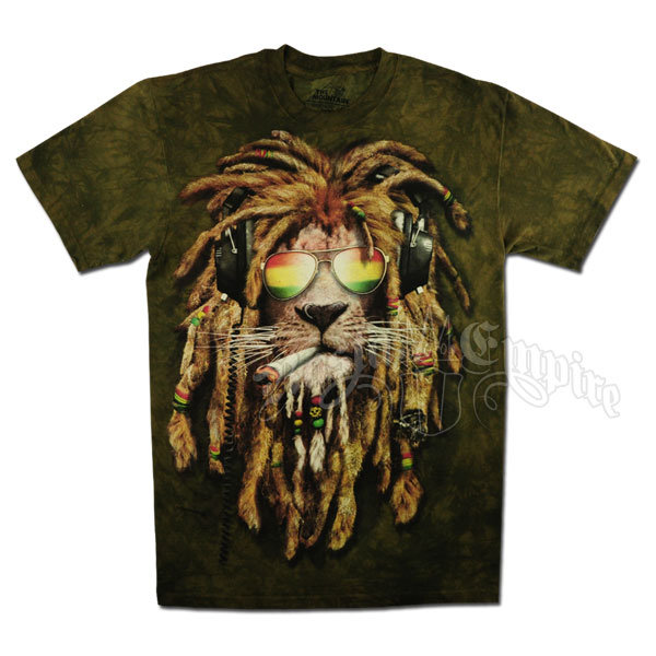 Rasta Smokin Lion Olive Green Tie Dye T-Shirt - Men's