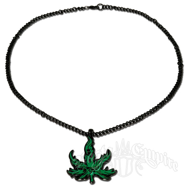 Black and Green Tribal Marijuana Leaf Charm Necklace