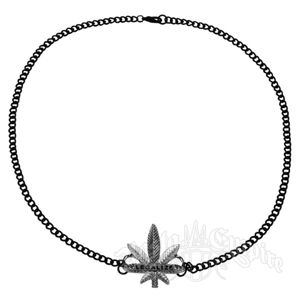 Black and Silver "Legalize" Marijuana Leaf Charm Necklace