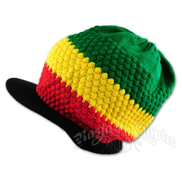 Rasta Cotton Ribbed Visor Cap - Black Brim