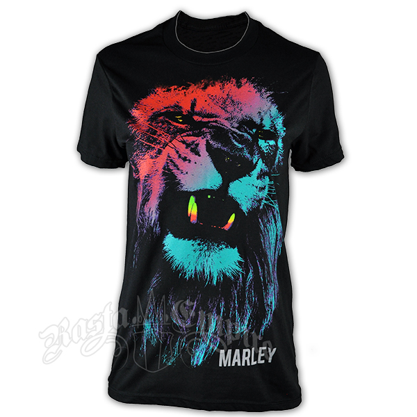 Bob Marley Colored Lion Black T-Shirt - Men's