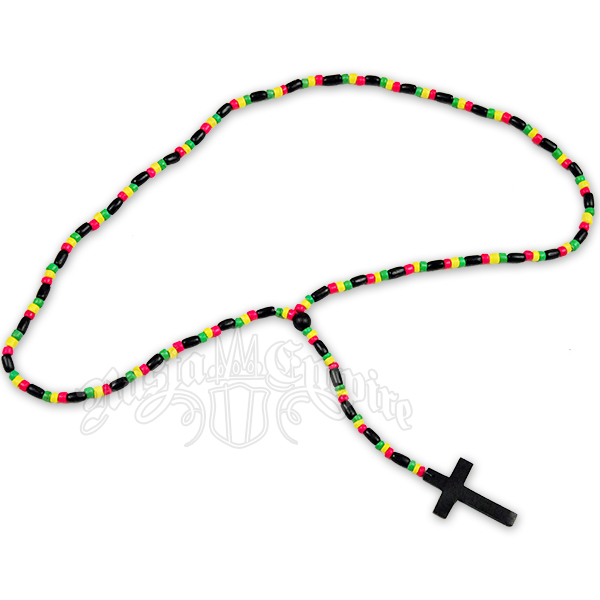 Rasta Wood Bead Rosary Necklace