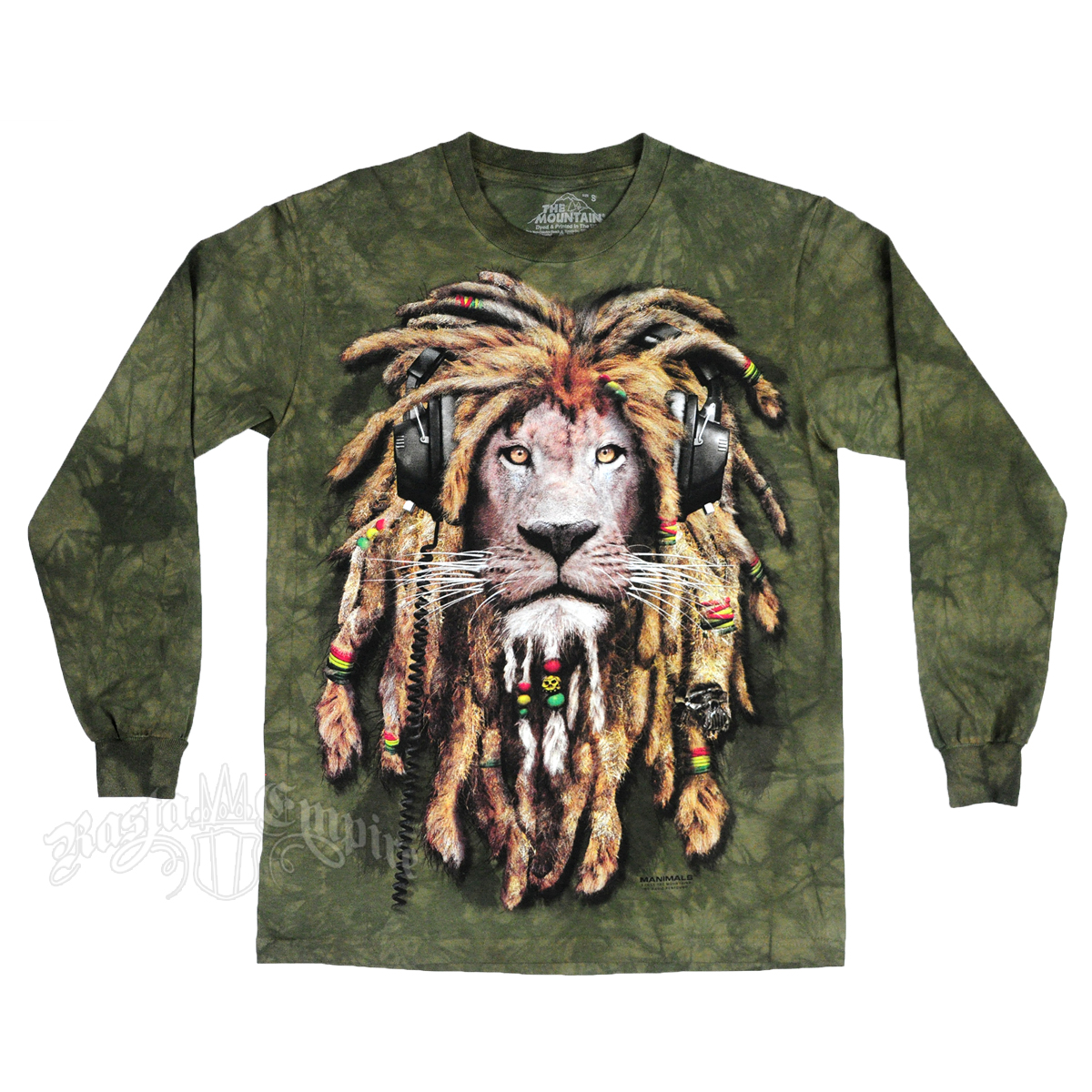 Rasta DJ Lion Olive Green Tie Dye Long Sleeve T-Shirt - Men’s