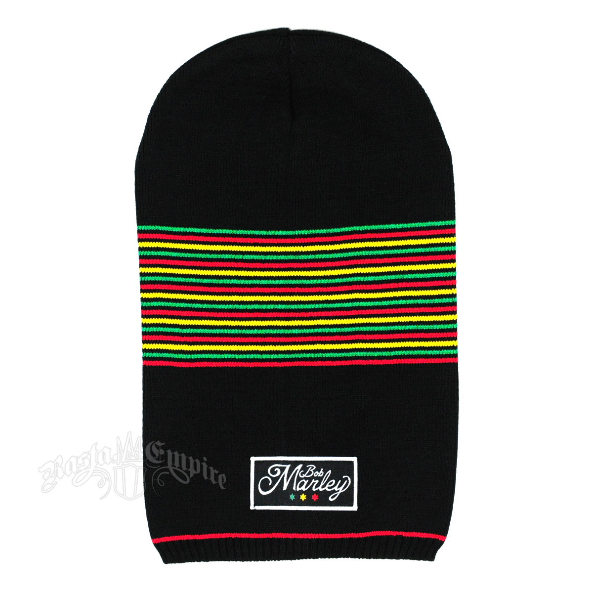 Bob Marley Cursive Three Star Rasta Long Beanie