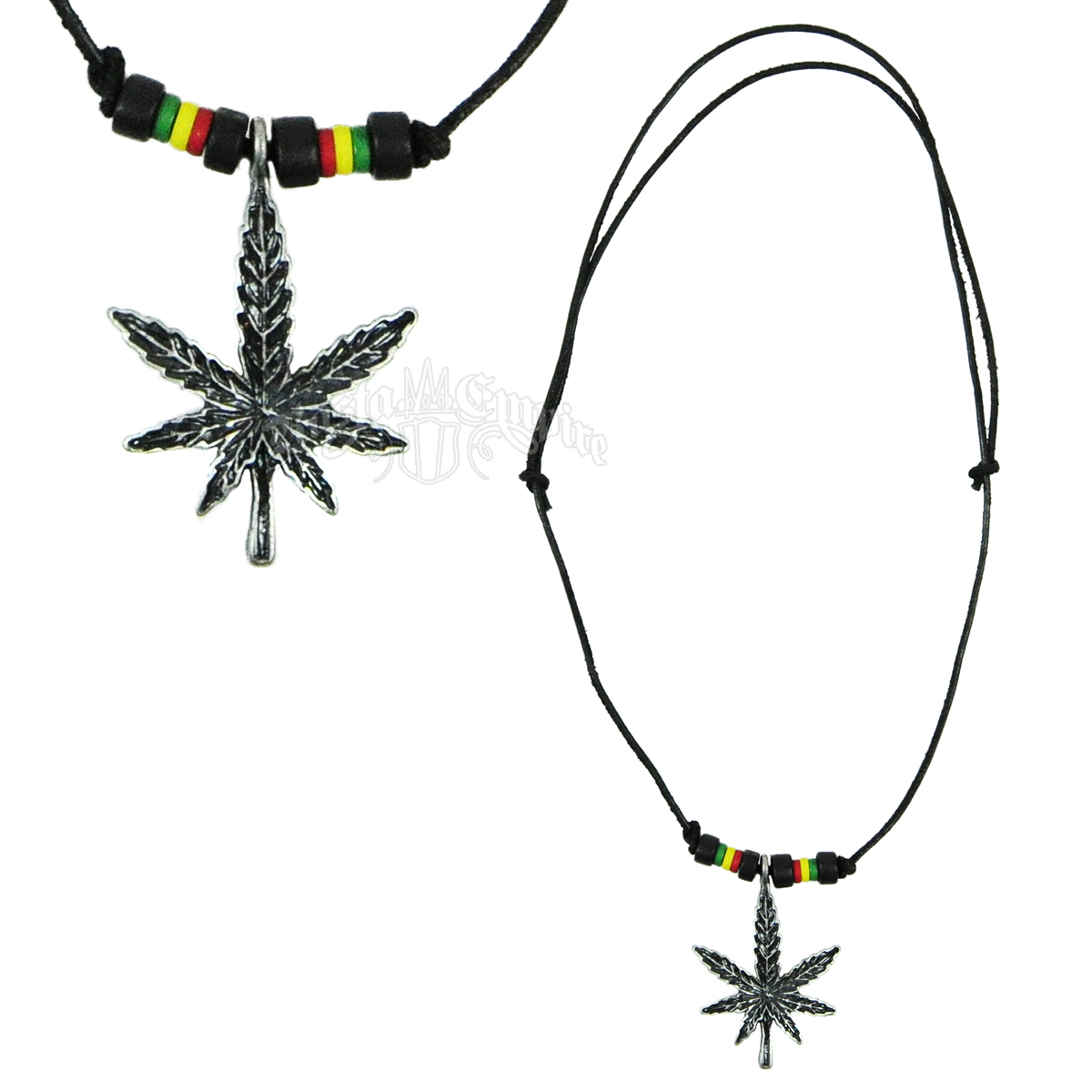 Black Leaf Rasta Beads Leather Chord Necklace