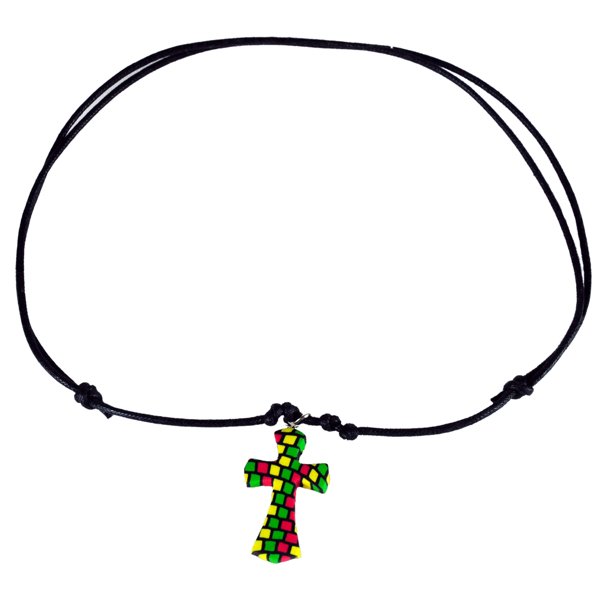 Rasta Fimo Cross Leather Necklace