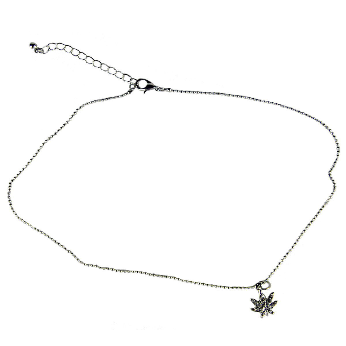 Rhinestone Pot Leaf Pendant Curb Chain Necklace