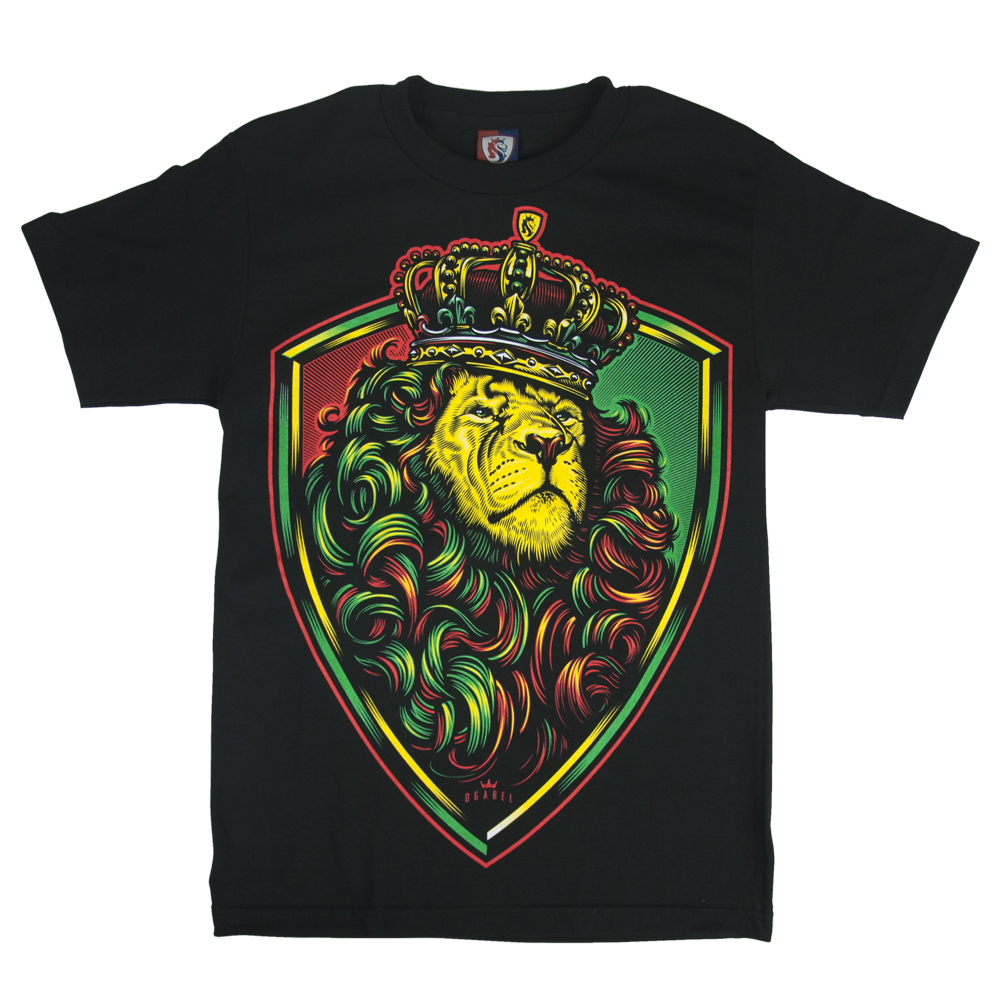 Rasta Crown Shield Lion Black T-Shirt - Men's