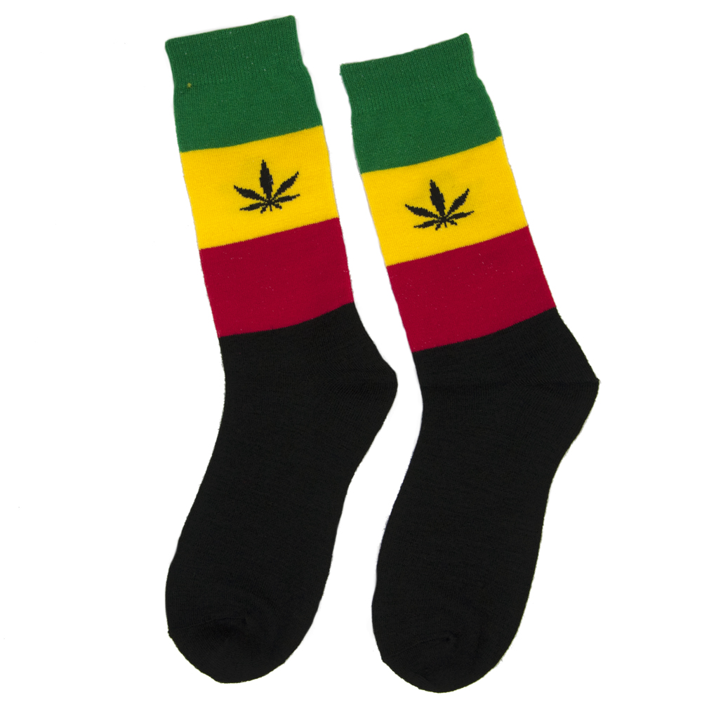 Rebel Soul Rasta Stripe Tall Socks with Hemp Leaf