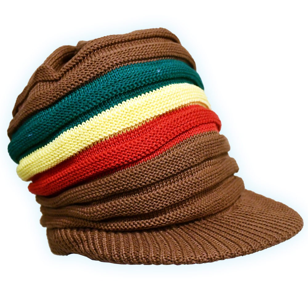 Square Topped Rasta Band Brim Headwear - Brown