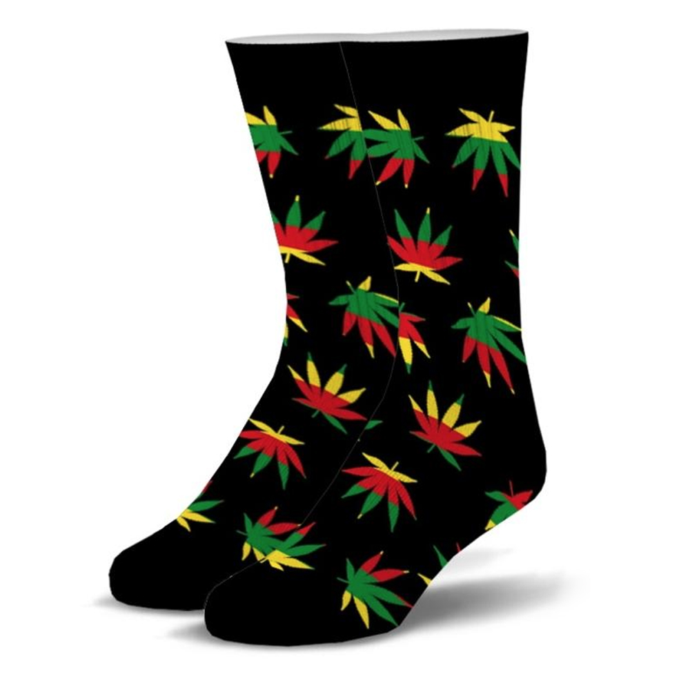 Rasta Ganja Leaf Crew Socks - Mens