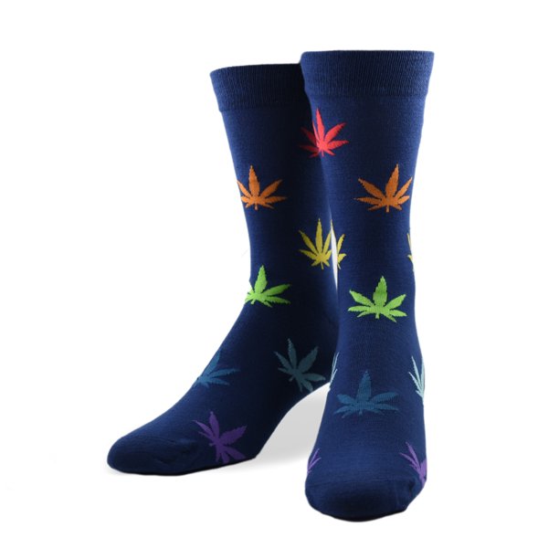 Rainbow Weed Leaf Crew Socks - Men's