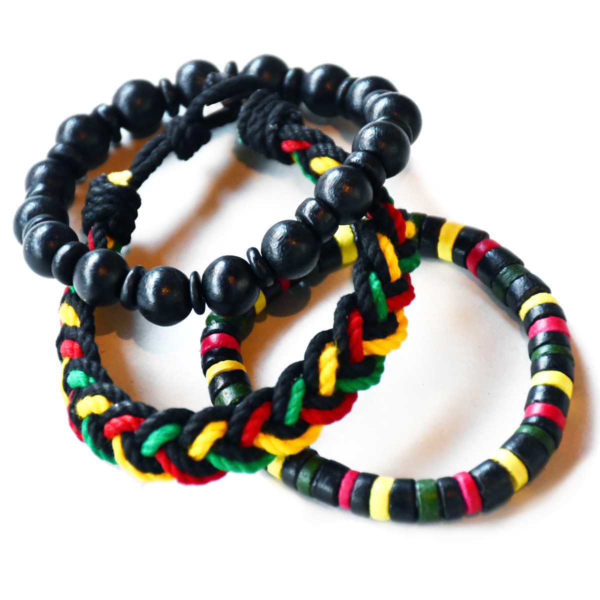 Rasta 3 Piece Beaded & Braided Bracelet Set