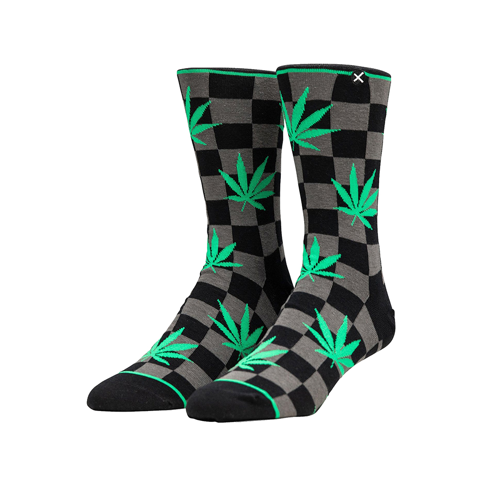 Checkered Weed Leaf Socks - Men's