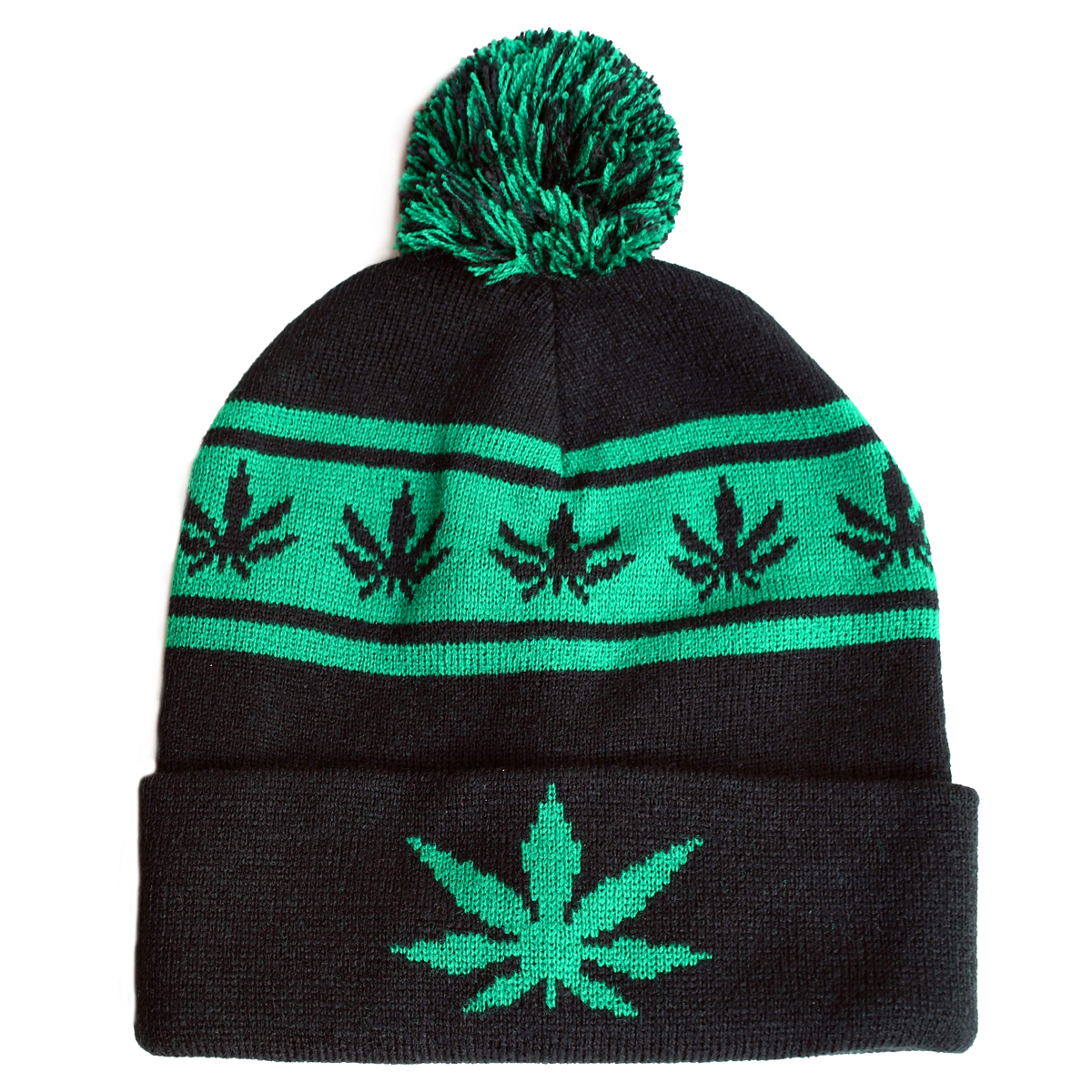 Weed Leaf Striped Beanie Hat