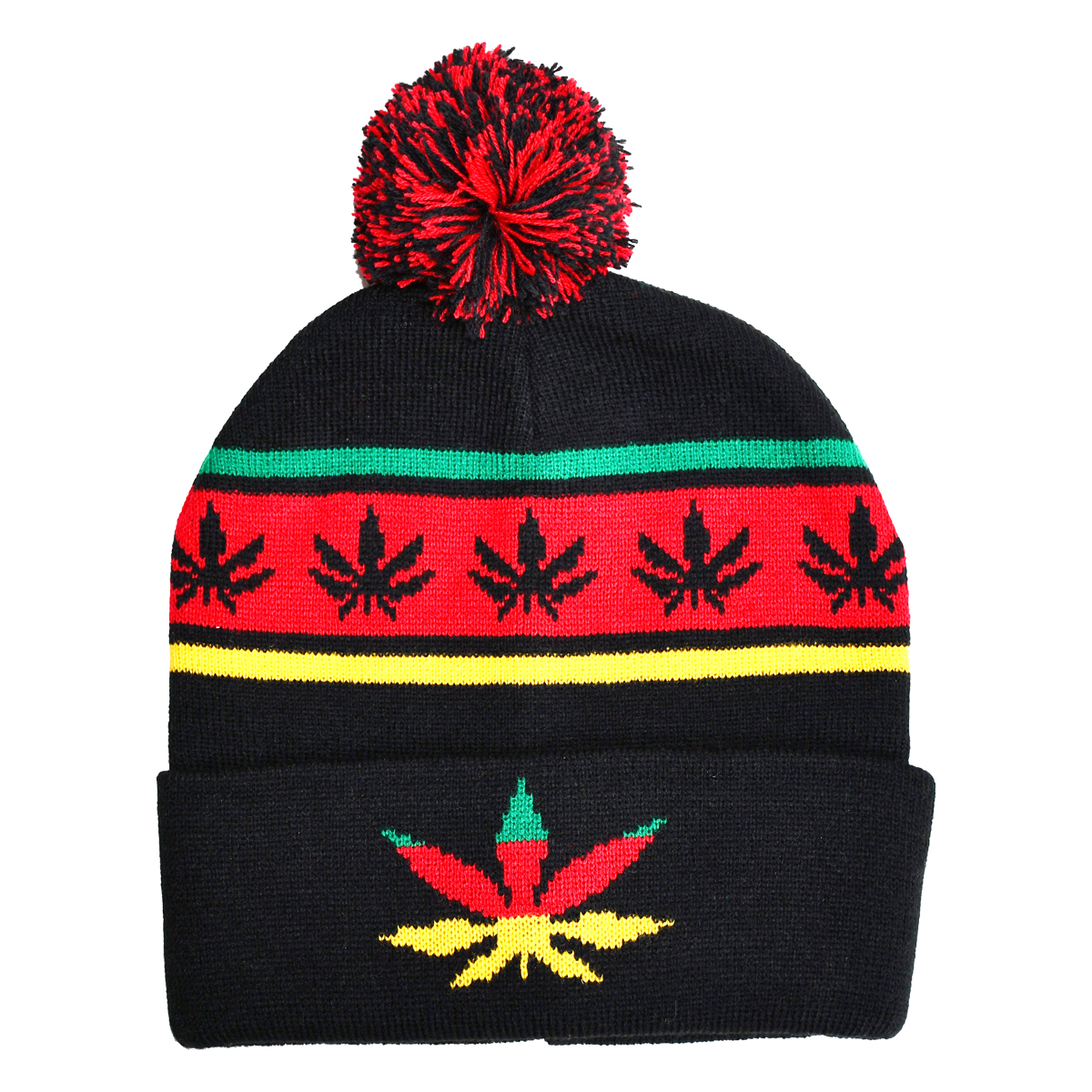 Weed Leaf Rasta Striped Beanie Hat