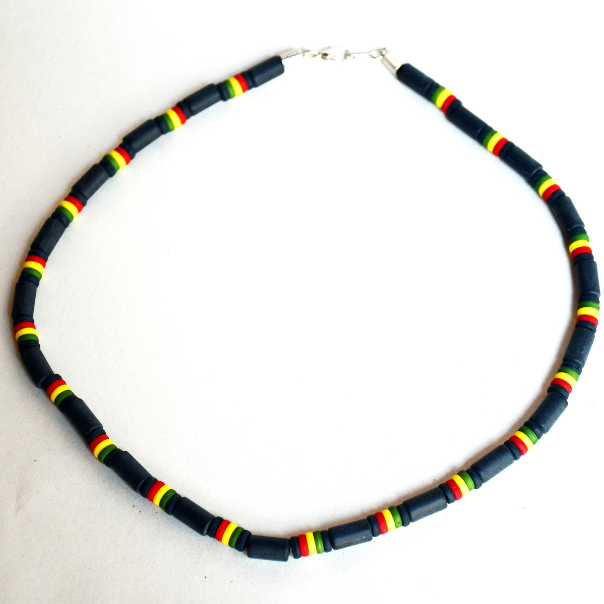 Black and Rasta Striped Beaded Necklace