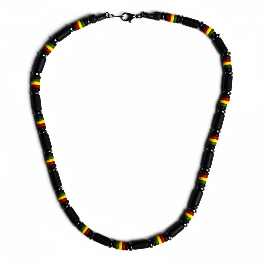 Black and Rasta Striped Beaded Necklace