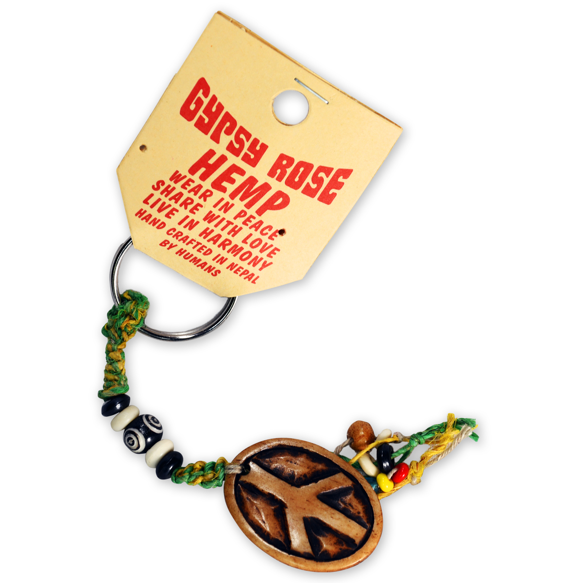 Hemp Keychain with Bone Peace Pendant