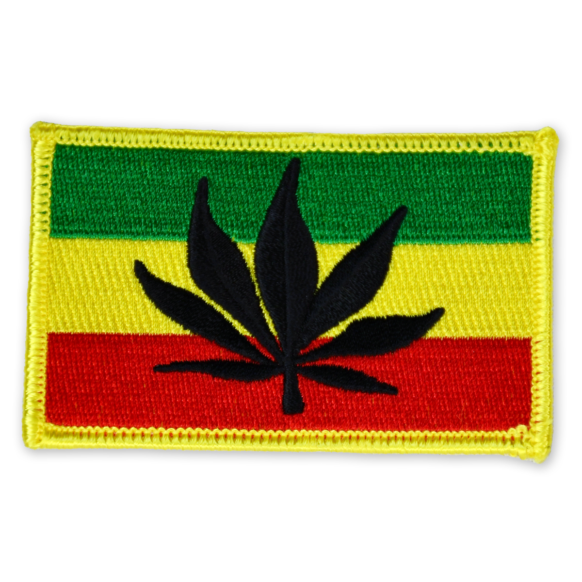 Rasta Stripe Patch With Black Cannabis Leaf