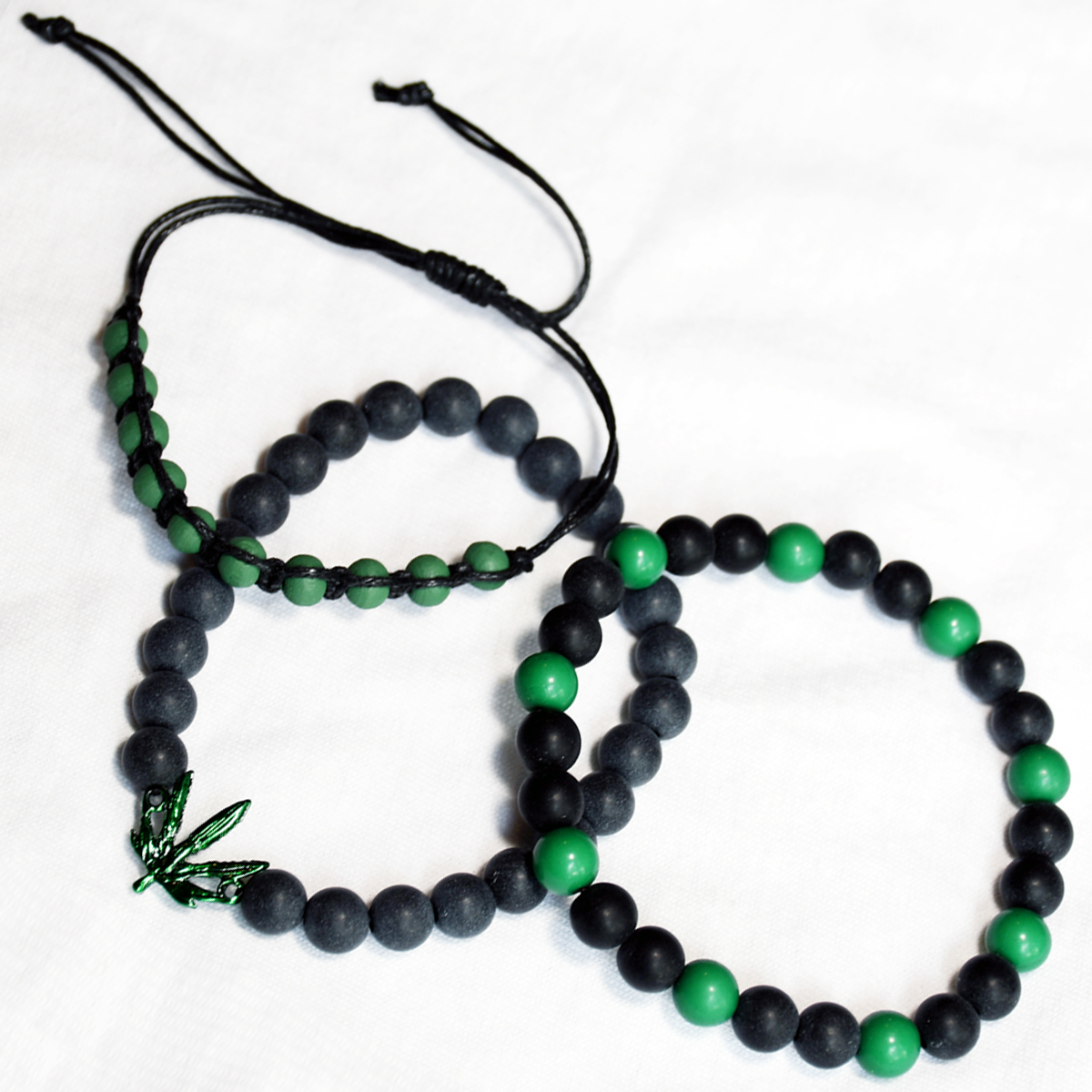 420 3pc Braided, Beaded, and Leaf Bracelet Set