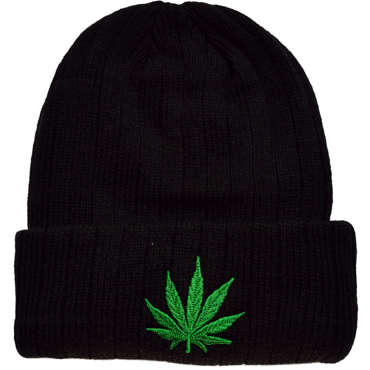 Black Weed Leaf Embroidered Beanie