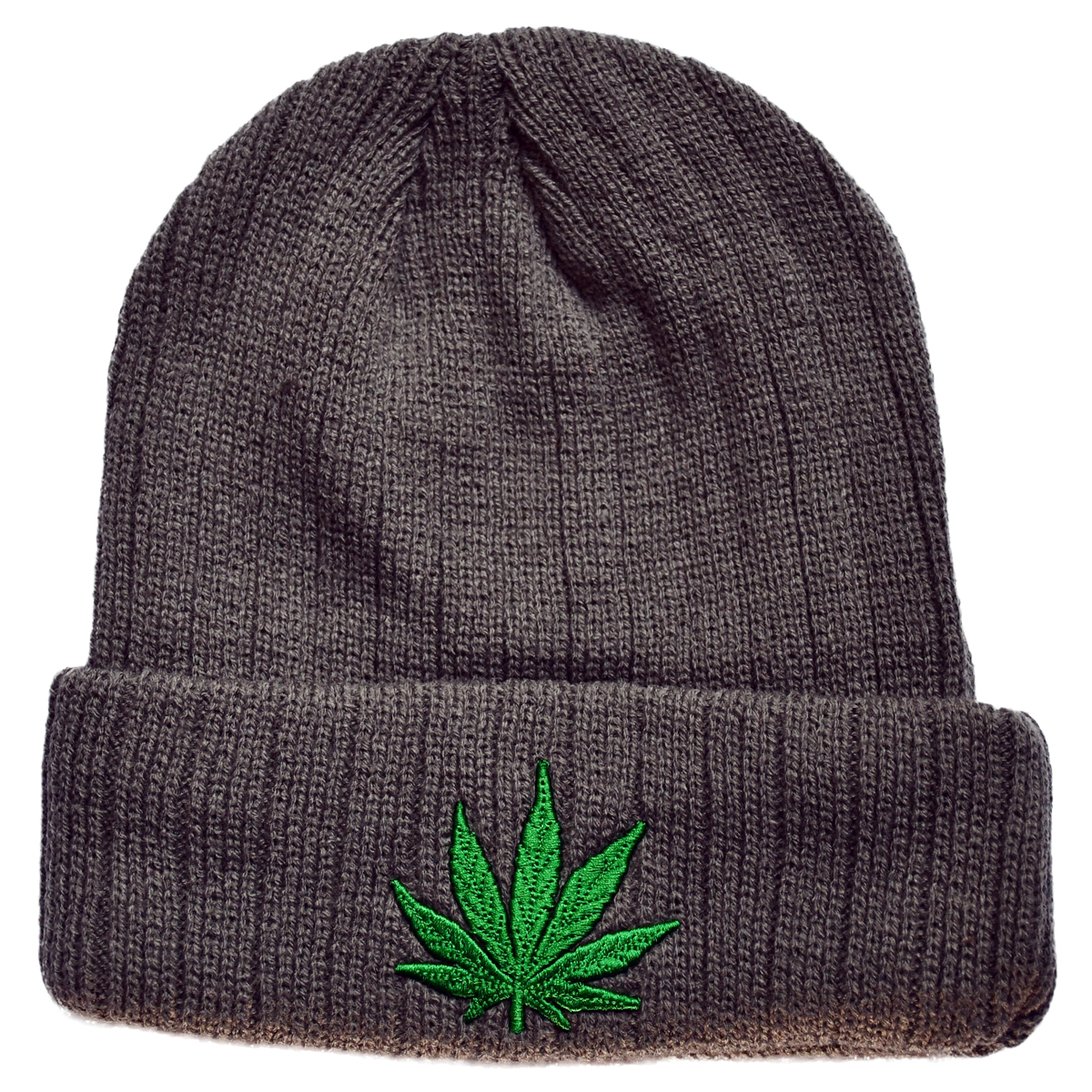 Grey Weed Leaf Embroidered Beanie